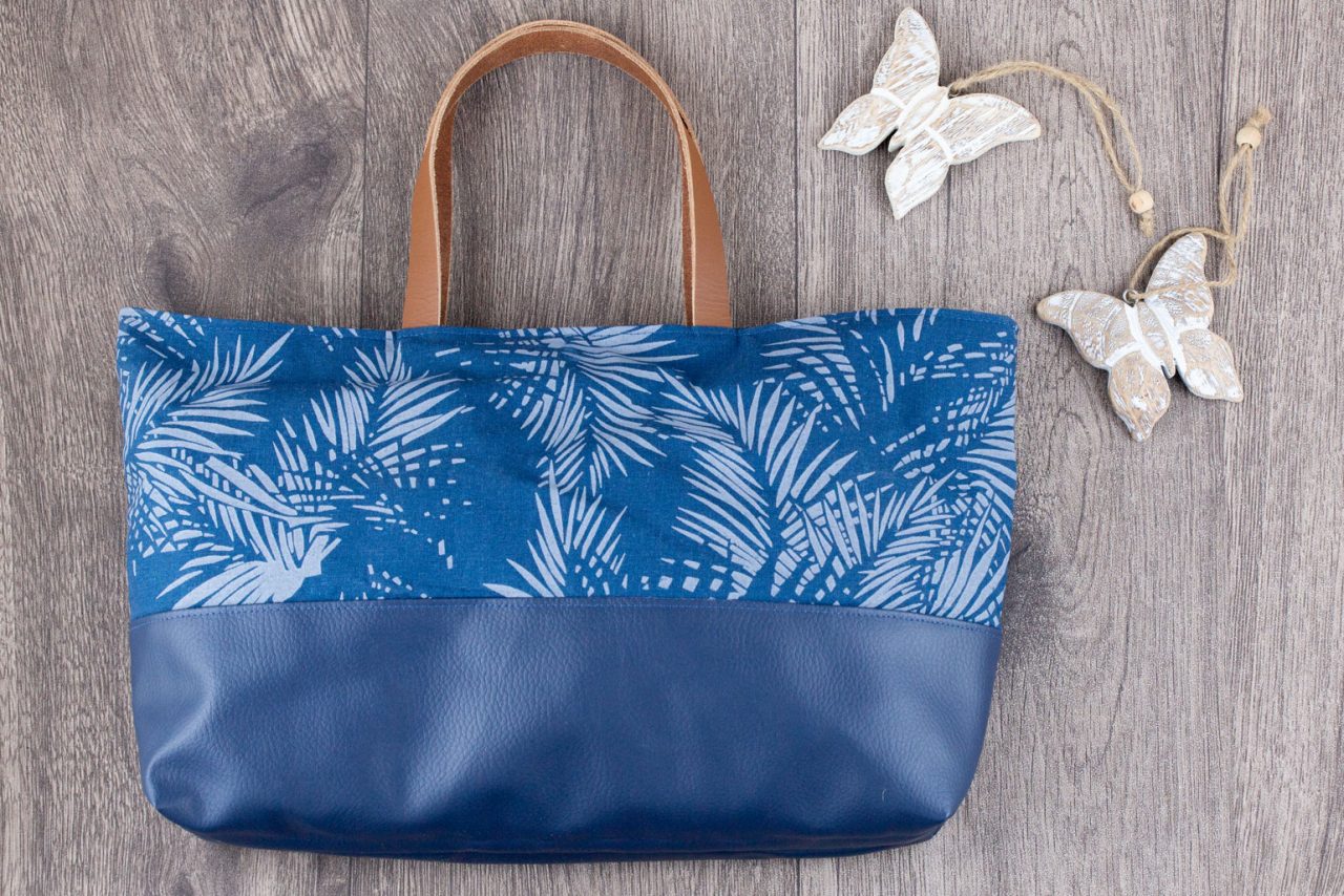Handtasche Blau mit Blätter