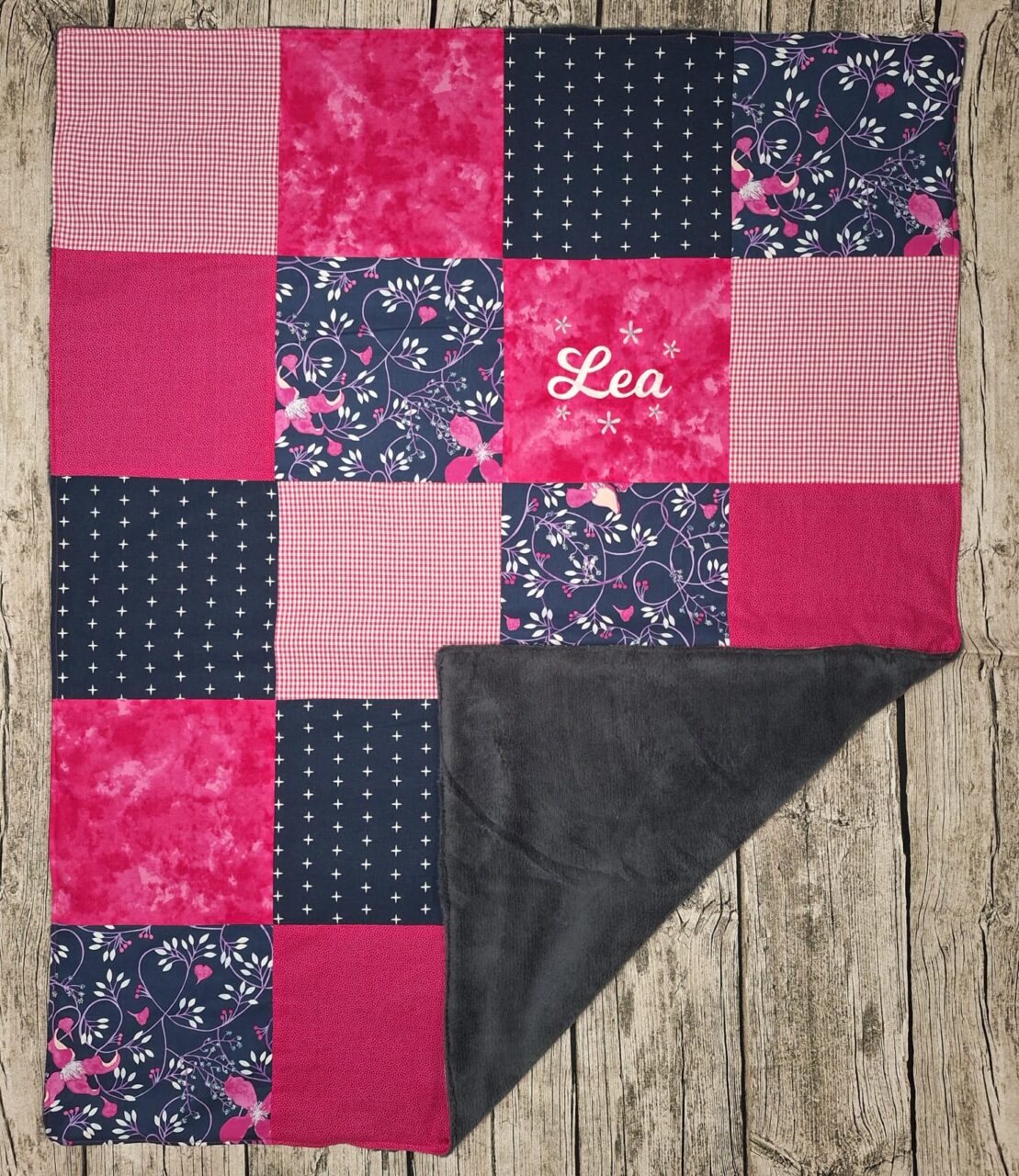 Decke Lea grau-pink